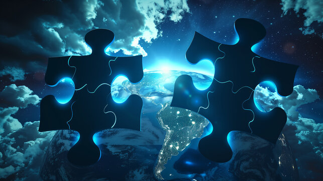 Puzzle Pieces and Cosmic Background Concept
