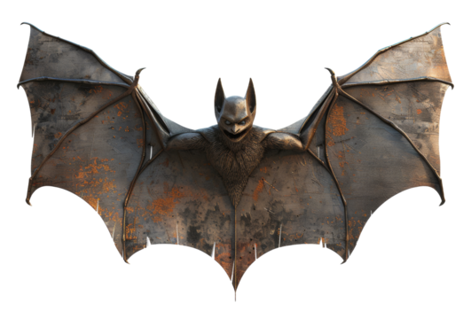 Stylized bat with wings spread wide in a dark setting isolated on transparent background