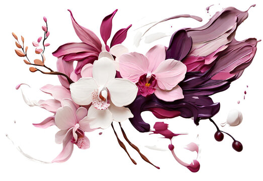 Plum and orchid paint stroke on solid white background, generative AI