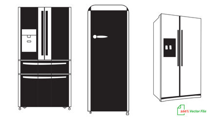 Refrigerator line art vector, icon minimalist illustration design template. Fridge  line art vector illustration. Best fridge outline design. hand drawn cartoon fridges Vector illustration.