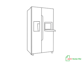 Refrigerator line art vector, icon minimalist illustration design template. Fridge  line art vector illustration. Best fridge outline design. hand drawn cartoon fridges Vector illustration.
