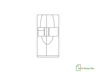 Refrigerator with two doors for food storage. Kitchen electrical equipment. Continuous line drawing. Linear illustration, isolated on white background. Fridge fill and line art vector.
