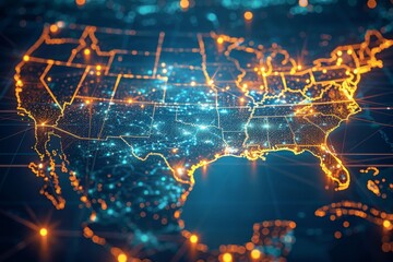 Fototapeta premium Digital Map of USA with Network Connection created with generative AI