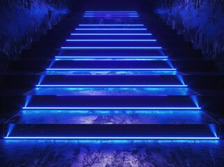 Abstract background with blue neon in stair 
