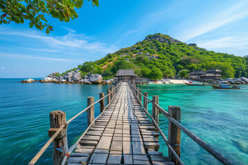 photo wooden bridge at koh nangyuan island