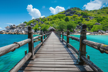 Obraz premium photo wooden bridge at koh nangyuan island