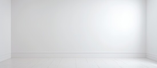 A bright close-up of a white room with pristine floor and wall