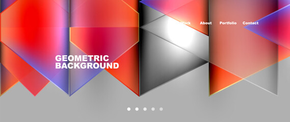 Fototapeta premium A rectangular geometric pattern with colorful triangles in shades of orange, magenta, and electric blue on a gray background. Perfect for a modern logo design or art project