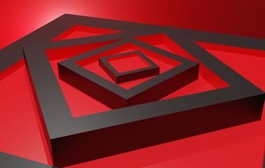 3D Render Illustration Red Cube Maze Background Abstract