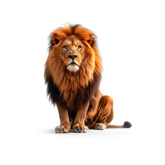 Lion Sitting on Ground With White Background. Generative AI