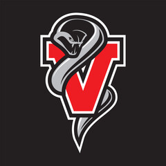 Fully editable Viper mascot logo vector illustration with varsity style letter V