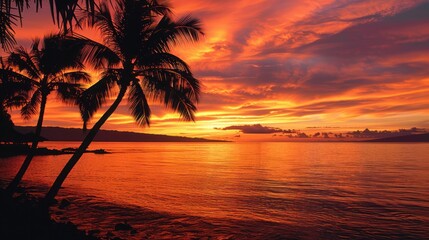 a stunning sunset casting warm hues of orange and pink over a tranquil seascape, 