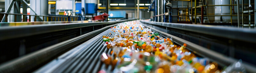 Obraz na płótnie Canvas A conveyor belt in a packaging facility, where recycled materials are being transformed into eco-friendly packaging solutions