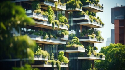 Eco-friendly building in the modern city. Urban development and environment