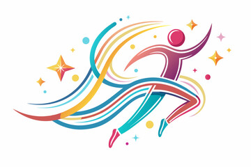 Stylized runner with stars, colorful, June 5. Global Running Day concept.