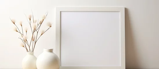 Fotobehang White vase and frame on table © 2rogan