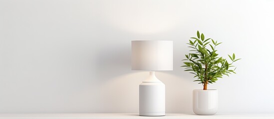 White lamp and plant on shelf