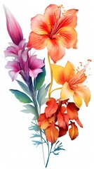 Collection of 3Drendered exotic flowers, detailed textures and vibrant colors, isolated on white