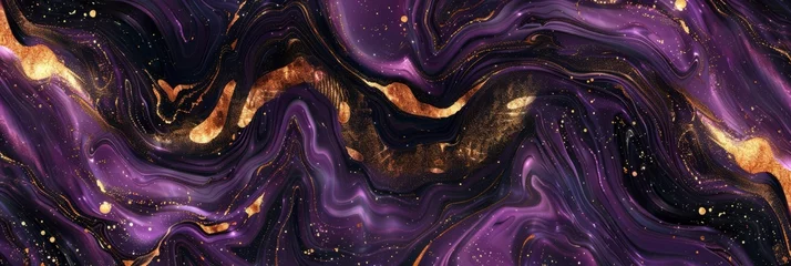 Fotobehang luxury wallpaper. purple and black marble and gold abstract background texture. purple marbling with natural luxury style swirls of marble and gold powder © Otseira