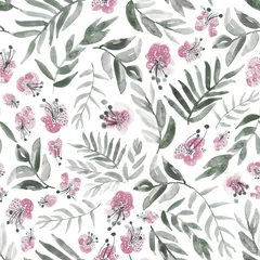 Watercolor floral in pink and greenish grey. Seamless pattern.  © Anya D