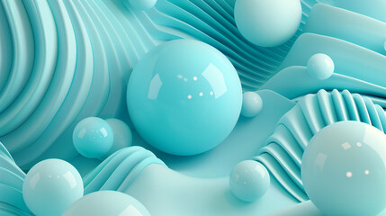 Abstract 3d render of composition with turquise spheres, modern background design