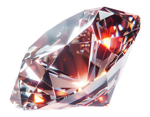 Red multifaceted diamond glowing with fiery brilliance isolated on transparent background