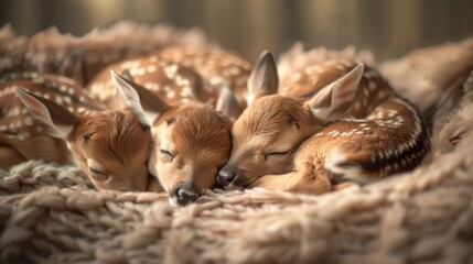 A couple of baby deer laying next to each other