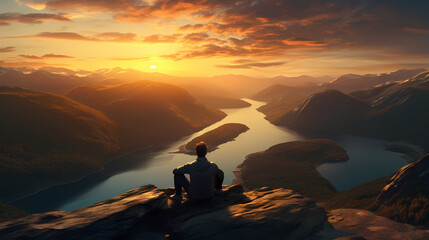 Man meditating on the mountainside
