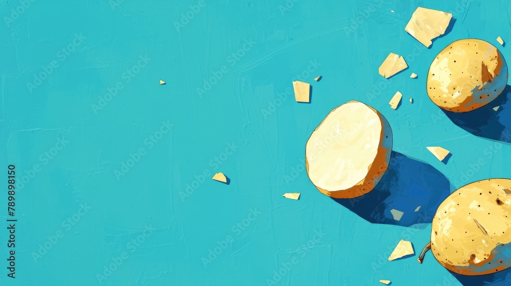 Canvas Prints a vibrant 2d illustration showcasing a solo potato set against a striking blue backdrop