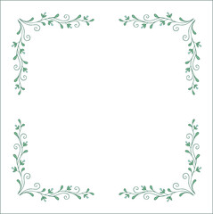 Round green vegetal ornamental frame with leaves, decorative border, corners for greeting cards, banners, business cards, invitations, menus. Isolated vector illustration.	
