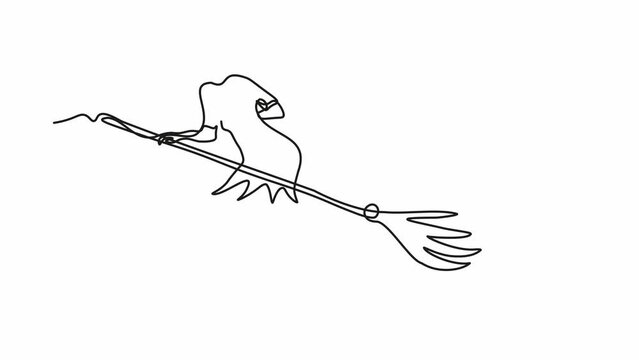 young witch, a girl flying on a broomstick,Self drawing animation with one continuous line draw, logo