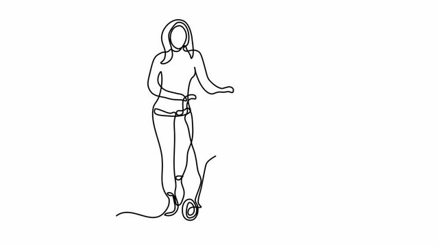 Self drawing animation with one continuous line draw, logo,abstract mother with a baby in a pram 