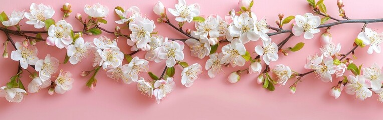 Pastel Pink Background with Small White Flowers: Celebrating Women's Day, Weddings, Mother's Day, Easter, and Valentine's Day - Flat Lay with Copy Space