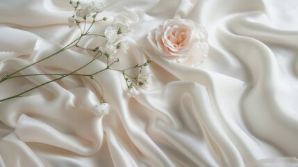 Cream white silk forming soft waves, styled in high definition to portray a serene and premium quality.