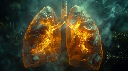 An artistic representation of lungs in flames and smoke - obrazy, fototapety, plakaty
