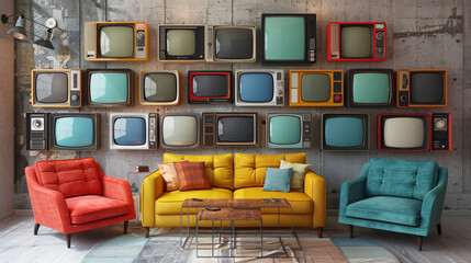 A set of decorative TV-themed wall decals or stickers, adding a playful pop of personality.