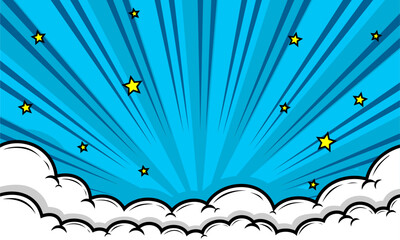 Comic blue background with cloud and stars