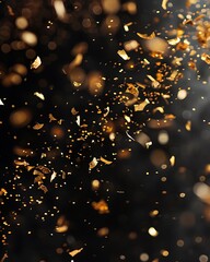 Gold confetti on black background. Festive abstract background