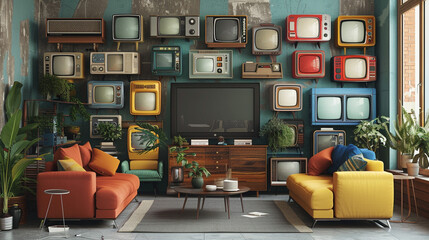 A set of decorative TV-themed wall decals or stickers, adding a playful pop of personality.