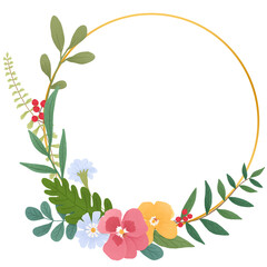Round gold frame decorated with flower transparent png