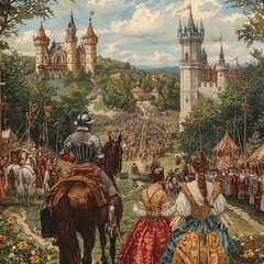 enchanting realm of Renaissance fairs and jousting tournament - obrazy, fototapety, plakaty