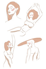 Beige feminine line art design element