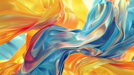 Abstract background. Colorful twisted shapes in motion. Digital art for posters, flyers, banner backgrounds, and design elements. Soft textures on an yellow and blue color background. - obrazy, fototapety, plakaty