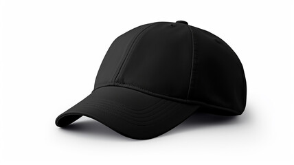black baseball cap mockup front view, png file of isolated cutout object with shadow on transparent background