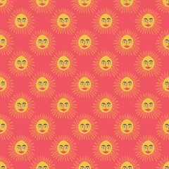 seamless pattern with funny cartoon sun on a orange background
