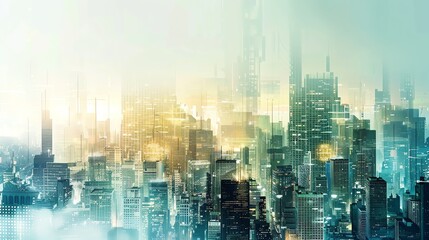 Futuristic cityscape with buildings merging into a seamless blend, illustrating urban fusion and architectural innovation