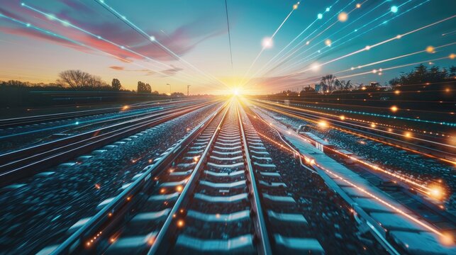 Railroad tracks and parallel data lines enhancing transport technology
