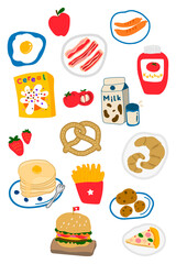 Cute food doodle sticker design element set