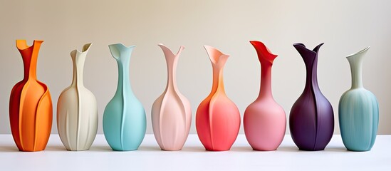 Several colorful vases in a row
