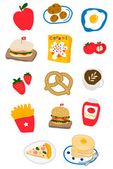 Cute food doodle sticker with a white border design element set